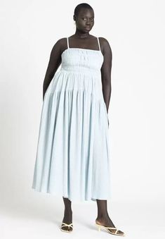 Smocked Tiered Maxi Dress | Eloquii Tiered Dress Outfit, 20s Style, Outfit Plus Size, Knit Dresses, 20s Fashion, Dresses Plus Size, Light Blue Green, Tiered Maxi Dress, Dress Outfit