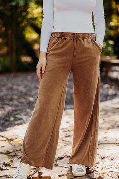 Mineral Washed Wide Leg Pants -French Terry Fabric -lightweight -unlined -non sheer -Fabric Contents - 85% Cotton, 15% polyester Duster Cardigan, Brown Pants, Terry Fabric, Plus Size Activewear, French Terry Fabric, Cardigan Vest, Team Apparel, Sheer Fabric, Tee Dress