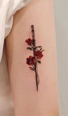 Rose Tattoo Aesthetic, Tattoo Ideas Rose, Unique Rose Tattoo, Rose And Dagger Tattoo, Self Tattoo, Rose Tattoo On Back, Rose Tattoo Ideas, Tattoo Roses, Tattoos Rose