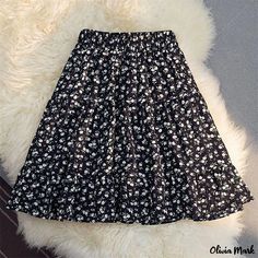 Olivia Mark - Chiffon Floral Half-Length Skirt with High-Waisted Pleats and Embroidered Floral Design Pleated Short Skirt, Polka Dot Midi Skirt, Pleated Chiffon Skirt, Floral Print Midi Skirt, Floral Pleated Skirt, Floral Pattern Design, Skirts Midi High Waisted, Chiffon Floral, Floral Print Chiffon