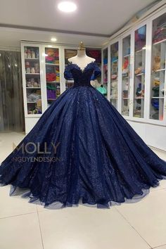 Dark Blue Sparkly Dress Dark Blue Ballgown Quinceanera Dress - Etsy Ireland Dark Blue Ballgown, Dark Blue Sparkly Dress, Blue Ballgown, Blue Sparkly Dress, Beads Dress, Sparkly Fabric, Dress Dark Blue, Black And Blue Dress