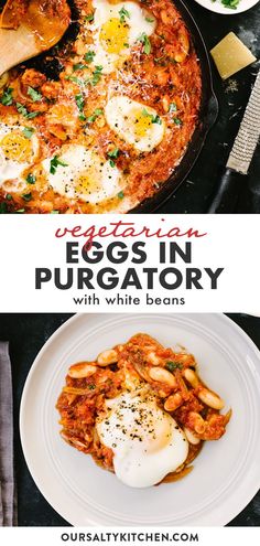 eggs in purgatory with white beans and parmesan cheese on the side