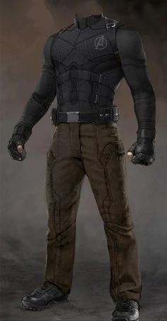 the avengers character is dressed in black and has his hands on his hips, while he stands