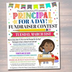 EDITABLE Principal for a Day Contest Fundraiser Flyer | Etsy Principal For The Day, Principal For A Day, Fundraiser Ideas School, Pta Events, Unique Fundraisers, Fundraiser Event