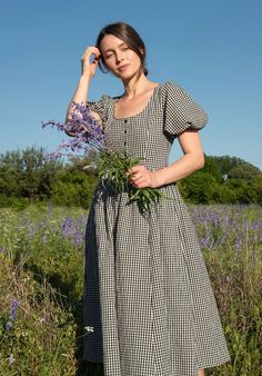 Maeve Dress in Organic Black Gingham – Of Her Own Kind Story Filters, Gingham Outfit, Romantic Silhouette, Minimalistic Outfits, Wardrobe Goals, Cottagecore Outfits, Teacher Style