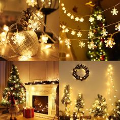 christmas lights and decorations in different rooms