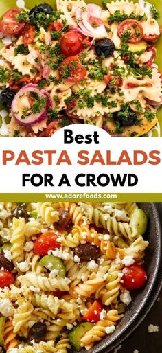 the best pasta salads for a crowd is in this collage with text overlay