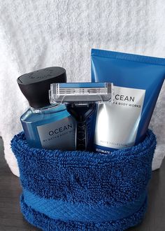 a blue towel with some items in it