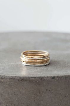 The Outer Sunset Ring Set - Colleen Mauer Designs Sunset Ring, Thick Gold Band, Silver And Gold Ring, Silver Gold Ring, Five Rings, Mixed Metal Rings, Diamond Stacking Rings, Stacking Ring Set, Gold Ring Designs