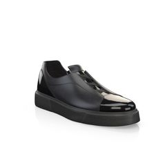 Low-top Patent Leather Shoes With Contrast Sole, Sleek Patent Leather Loafers With Rubber Sole, Modern Patent Leather Loafers With Rubber Sole, Modern Black Loafers With Leather Lining, Black Patent Leather Loafers With Rubber Sole, Modern Patent Leather Slip-on Loafers, Casual Patent Leather Slip-on Shoes, Sleek Black Leather Shoes With Rubber Sole, Black Patent Leather Shoes With Leather Sole