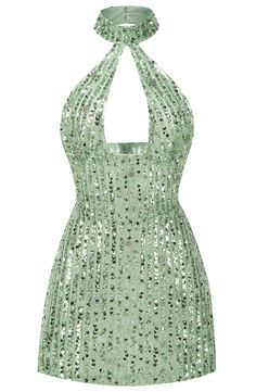 Halter Crystal Sequin Dress Green DESIGN: Color: Green Halterneck Sleeveless Sequined Cut-out detail Open back design Embellished with rhinestones Concealed zipper at back Gentle Dry Clean Only Length: Mini MATERIAL: Polyester + Cotton + Spandex High quality durable fabric. Delicate sewing and hemming by durable needle lockstitch machine. YKK zipper (known as the most durable and reliable zippers manufactured today). To maintain the beauty of your garment, please follow the care instructions on the attached label. Color may vary due to lighting on images. The product images (without model) are closest to the true color of the item.     * Order one size up for a relaxed fit. * Pay special attention on measurements to ensure proper fit. * If you are between two sizes the large Homecoming Dress Halter, Teal Birthday Dress, Cher Red Carpet, Shiny Fabric Dress, Sleeveless Halter Dress With Keyhole Back For Party, Green Sequined Backless Mini Dress, Green Sequin Backless Mini Dress, Green Backless Sequin Mini Dress, Party Halter Dress Backless With Back Zipper