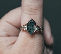 Dark Herkimer Diamond and Raw Pyrite Ring Engagement - Etsy Stones Texture, Raw Stone Engagement Rings, Alternative Wedding Ring, Kite Ring, Pyrite Ring, Etsy Engagement Rings, Alternative Wedding Rings, Electroformed Jewelry, Witchy Jewelry