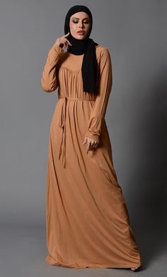 Everyday Multi Pleats Lycra Abaya - Honey Sand - EastEssence.com Casual Long Sleeve Abaya With Modesty Panel, Modest Maxi Length Abaya For Fall, Fall Season Modest Maxi Length Abaya, Fall Modest Maxi Length Abaya, Long Sleeve Abaya With Modesty Panel For Fall, Casual Long Abaya For Fall, Fall Long Sleeve Abaya With Modesty Panel, Casual Long Fall Abaya, Stretch Abaya With Long Sleeves