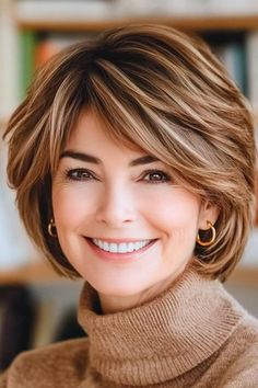 Medium Stacked Bob Hairstyles, Layered Bobs For Thick Hair, Layered Bob Hairstyles Shoulder Length, Hairstyles For 60 Year Old Women, Layered Bob Hairstyles For Fine Hair, Short Feathered Haircuts, Kim Hairstyles, Sassy Bob Haircut, Waves In Short Hair