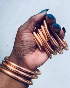 COPPER BANGLES // 100% COPPER // SLIGHTLY ADJUSTABLE // ONE SIZE FITS ALL // 2PC OR 4PC SET Our Modern designed Copper Bangles is one of Vinti Couture's sataple pieces! These Copper Bangles are cut & dessigned by Vinti Couture. Banlges are 100% lightweight, hollow unsealed cooper. Bangles may require seldom cleaning & should be cleaned w/ liquid Brasso (for Copper) to keep bangles polished when needed. **Please see Delivery & Processing Times: Our Pieces are 100% Beautifully Handcrafted by the o Fascinating Womanhood, Copper Bangles, West Indian Bangles, Copper Choker, Dope Jewelry Accessories, Indian Bangles, Pink Glitter Nails, Stackable Bangles, The Bangles