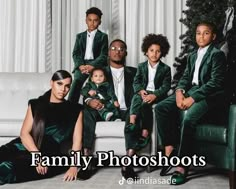 a family posing for a photo in front of a christmas tree with the caption family photoshoots