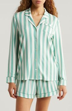 Nordstrom Moonlight Long Sleeve Stretch Modal Short Pajamas | Nordstrom Short Pajamas, 2024 Wishlist, Vertical Pattern, Menswear Inspired, Pajama Shorts, Pajamas, Button Up, Nordstrom, Plus Size