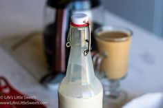 a bottle of milk sitting on top of a table