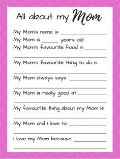 a mother's day card with the words, all about my mom