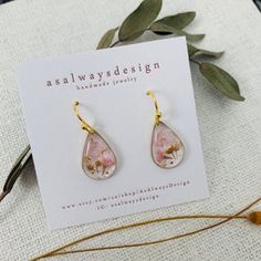 Handmade earring Floral earrings handmade earrings Resin | Etsy Unique Birth Flower Earrings As Gift, Unique Birth Flower Earrings For Gift, Handmade Pink Teardrop Flower Earrings, Elegant Flower Teardrop Earrings For Gift, Handmade Dangle Earrings For Mother's Day, Elegant Flower Shaped Teardrop Earrings, Hypoallergenic Dangle Earrings For Mother's Day, Dangle Flower Earrings With Ear Wire For Mother's Day, Pink Dangle Teardrop Earrings For Gift