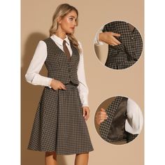 With the vintage plaid pattern, these vest shows classic and timeless fashion for your daily outfits. Those retro plaid prints can show your elegance and make you not only charming but also capable. Pair it with the solid color blouses or ruffle-neck shirts for a casual business style. Suitable for wear to work, office, business, casual daily, preppy school, street style, and so on. Plaid Sleeveless Vest For Fall, Plaid Vest For Fall, Classic Plaid Vest For Fall, Classic Sleeveless Plaid Vest, Classic Plaid Sleeveless Vest, Classic Plaid Vest, Retro Sleeveless Vest For Work, Plaid Sleeveless Vest For Work, Womens Tailored Suit