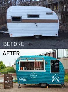 before and after photos of an old camper