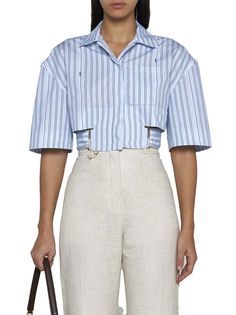 Shirt from Jacquemus Composition: ->cotton, 100% | Jacquemus Women's Shirt in Print Blue Stripe | SS24 Jacquemus Clothing, Jacquemus Le Double T Shirt, Jacquemus Crop Top, Jacquemus Shirt, Jacquemus Bahia Shirt, Jacquemus Spring 2022, French Design, The Chic, Luxury Retail