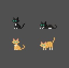 pixel art cats and kittens with green eyes