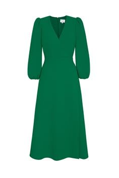 Clemmie Dress Wool Crepe Emerald Green Suzannah London, Big Wedding Dresses, Queen Dresses, Chic Headband, London Boutique, African Dresses Modern, Occasion Wear Dresses, Wool Crepe, Midi Length Dress