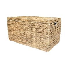 an empty woven storage box on a white background