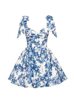 Marvelous blue hydrangea mini dress on straps, Garden of Eden ➤➤ Milla Dresses - USA, Worldwide delivery Hydrangea Pattern, Short Flared Skirt, Floral Homecoming Dresses, Bow Straps, Maxi Dress Designs, Dress Weights, Flared Mini Skirt, Contemporary Dresses, Silver Belt