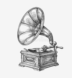 an old fashioned record player with a phonograph on it's stand, hand drawn