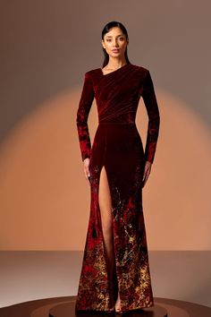 Description Dark Red Column, Long dress Fitted, Long Sleeves Closed neckline Embroidered lace, Velvet Modifications Accepted Custom Measurements Accepted Dry Clean Evening Dress Made in Lebanon 834 Dark Magenta Dress, Long Dress Fitted, Embroidered Velvet Dress, Edward Arsouni, Velvet Evening Dress, Velvet Dress Long, Red Velvet Dress, Embroidered Velvet, Velvet Gown