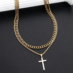 Original Designs by Awareness Avenue Stainless Steel Double Chain Jewelry As A Gift, Stainless Steel Double Chain Jewelry For Gift, Modern Double Chain Stainless Steel Jewelry, Modern Stainless Steel Double Chain Jewelry, Double Chain Stainless Steel Necklace As Gift, Gold Spiritual Cross Necklace In Stainless Steel, Stainless Steel Double Chain Necklace For Gift, Stainless Steel Double Chain Necklace As Gift, Gold Stainless Steel Spiritual Cross Necklace