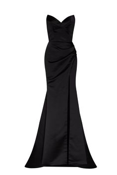 Black__Strapless evening gown with thigh slit Milla Black Long Dress Elegant Classy, Milla Dresses, Prom Outfit, Strapless Evening Gowns, Outfits Stylish, Classy Dresses, Dress Graduation, Dress Weights, Usa Dresses