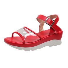 Product Information: Upper material :PVC Product Category: Roman Sandals Toe shape: round head Style: Roman style Sole material :PU How to wear it: Buckle Inner material :PU Color: White, red, black, blue Sizes :36,37,38,39,40,41 42,43 Packing list: 1* Sandal Spring Sandals With Transparent Straps And Round Toe, Summer Sandals With Transparent Straps And Round Toe, Pvc Sandals With Round Toe For Summer, Round Toe Jelly Sandals With Transparent Straps, Synthetic Jelly Sandals With Transparent Straps, Summer Clear Platform Sandals, Trendy Clear Sandals With Round Toe, Trendy Clear Round Toe Sandals, Summer Sandals With Transparent Straps