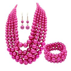 PRICES MAY VARY. 【Size】 Length of necklace 16.14in+2.7in/41cm+7cm(extend chain),Earring length 1.96in/5cm, Bracelet Diameter 3.14in/8cm(ELASTIC） 【Reliable Material】: Make a bold statement with this layered chunky pearl jewelry set for women, perfect for adding a touch of glamour to any outfit. 【Delicate Pearl Jewerly Set】: Ideal for special occasions or everyday wear, this Indian-inspired jewelry set for women is sure to turn heads and make a lasting impression. 【Multiple occasions】:Embrace the Pink Jewelry Sets For Valentine's Day Party, Adjustable Pink Jewelry Set For Party, Pink Jewelry Sets With Round Beads For Parties, Pink Round Beads Jewelry Sets For Party, Pink Alloy Necklaces For Valentine's Day, Pink Valentine's Day Jewelry With Colorful Beads, Indian Inspired Jewelry, Cheap Red Statement Beads, Elegant Multi-strand Red Coral Jewelry