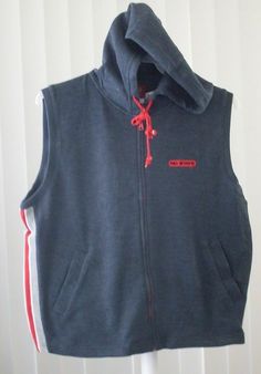 Red Zip Up Vest Outfit, Sporty Hooded Fall Vest, Sporty Stretch Hooded Vest, Red Vest With Pockets, Functional Hooded Nylon Vest, Hooded Vest, Nc State, Red Stripe, Puma Jacket