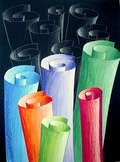 an image of colorful vases on black background