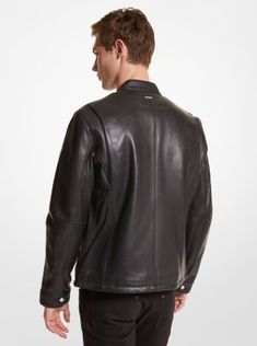 This sleek and minimal style will work with any outfit. It’s expertly crafted from supple leather and lined to slip smoothly over knits. Snap fastenings punctuate the collar and cuffs, while four metallic zip pockets add a hint of edge. Michael Kors Coats, Michael Kors Men, Minimal Style, Leather Moto, Leather Moto Jacket, Leather Pulls, Off Black, Leather Jacket Men, Collar And Cuff