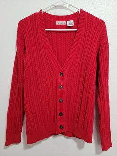 Talbots Women's Cardigan Long Sleeve V-Neck Button Up Crochet Red Color.Size S. Condition is Pre-owned. Shipped with USPS First Class Package. Beautiful Cardigan, condition is Pre-owned in good condition for use. Look at the pictures for more details.(21) Measurements: Armpit to armpit- 19'' Length from shoulder to bottom- 24" Shoulder to shoulder- 19" □♡□♡□♡□♡□♡□♡□♡□♡□♡□♡□♡□♡ At ShopWithSay we have a commitment, make your purchase a pleasant experience. In our store you will find a wide variety Red V-neck Sweater With Button Closure, Red Knit Cardigan With Button Closure, Red Knit Cardigan With Buttons, Red Vintage Knit Cardigan, Vintage Red Knit Cardigan, Red Knit Sweater With Buttons, Vintage Red V-neck Cardigan, Cardigan Long Sleeve, Cardigan Long