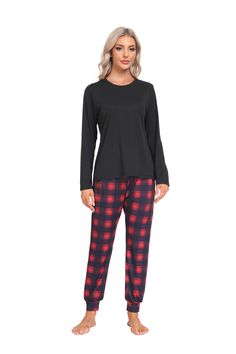 Material: 91%polyester，9%spandex Material characteristics： Womens Long Sleeve Pajamas Sets Well made of 91%polyester+9%spandex, skin-friendly,which is soft, lightweight, breathable,will give you a better night's sleep. Features: Comfy Pajamas sets for Women feature solid color long sleeve top and Plaid Pants, Drawstring Waist design to make you relaxing as comfortable as possible and 2 side pockets can Can store mobile phone. Occasion: Winter Pajamas for Women perfect for casual wear, lounge wear, sleep wear,christmas party, vacation, pajamas, Suitable for any casual and comfortable place,provide you a soft and comfortable night. US size from S-2XL. Comfy Sleepwear, Long Sleeve Pajamas, Pants Comfy, Pajamas For Women, Womens Pajamas Pants, Pajamas Sets, Winter Pajamas, Pajamas Comfy, Sleep Wear