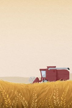 a painting of a red farm truck in a wheat field