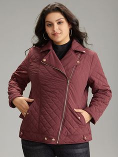 Trendy Outerwear, Burgundy Style, Collar Jacket, Winter Colors, Lapel Collar, Button Detail, Outerwear Women, Plus Size, Zipper