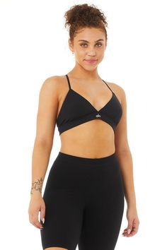 Splendor Bra - Black | Alo Yoga Sporty Black Crop Top With Adjustable Straps, Black Adjustable Straps Crop Top For Gym, Black Crop Top With Adjustable Straps For Gym, Black Gym Crop Top With Adjustable Straps, Black Adjustable Straps Crop Top For Workout, Black Yoga Crop Top With Adjustable Straps, Black Workout Crop Top With Adjustable Straps, Alo Yoga Black Sports Bra With Built-in Bra, Black Sports Bra With Strappy Back