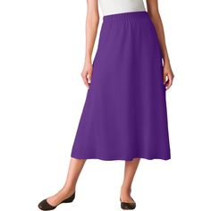 From our ultra comfortable 7-day knit line, this A-line skirt is smooth and soft with handy side pockets. A relaxed, drapey shape creates a gorgeous sweep and allows for easy movement. Get a perfect fit every single time with a Full elastic waistband that feels great the entire day. Cotton/poly, imported. Machine washable.