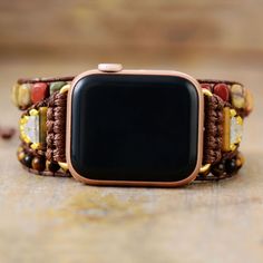 Apple watch band black Brown Bohemian Rectangular Bracelet, Bohemian Brown Rectangular Bracelet, Brown Rectangular Bohemian Bracelet, Brown Rectangular Jewelry, Bohemian Brown Rectangular Jewelry, Luxury Brown Jewelry With Natural Stones, Handmade Watch Bands, Healing Stones Jewelry, Bracelet Apple Watch