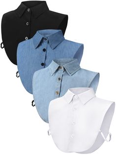 PRICES MAY VARY. Package Content: there are 4 pieces of fake detachable dickey collars available in different colors, enough quantity and classic colors to meet your everyday wear, match or change needs, and you can choose the proper colors according to your preferences or ideas Reliable Material: these practical half shirts round collar blouses are made of quality fabric, which feature fine workmanship, delicate and smooth appearance, clear and generous color, breathable and easy to clean and c Fake Collar Outfit, Dickey Collar, Collar Outfits, False Collar, Fake Collar, Half Shirts, Detachable Collar, Girls Outfits, Collar Top