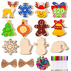 various wooden cut outs with christmas decorations