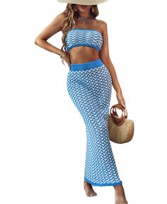 in stock Fitted Light Blue Skirt For Vacation, Crochet Tube, Crochet Tube Top, Wave Crochet, Maxi Skirt Set, Skirt Coverup, Maxi Skirts, Pastel Blue, Tube Top